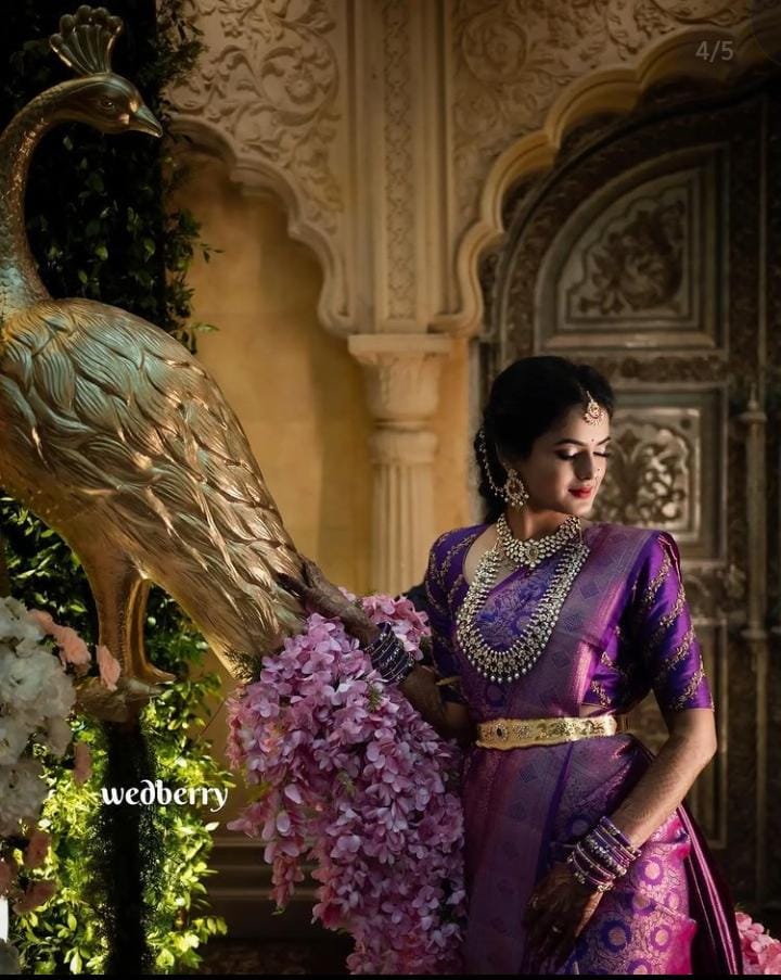 Liklee Purple Lichi Silk Wedding Wear Banarasi Saree With Blouse