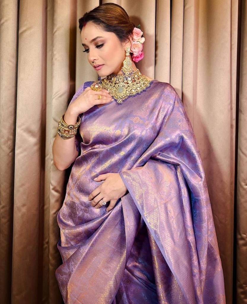 Liklee Purple Stylish Soft Silk Saree with Fancy Blouse Piece