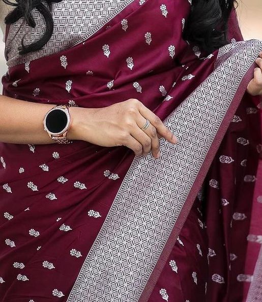 Liklee Amazing Wine Soft Silk Saree with Unique Blouse Piece