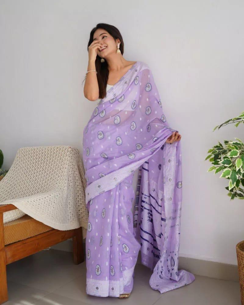 Liklee Wonderful Purple Soft Silk Saree with Evanescent Blouse