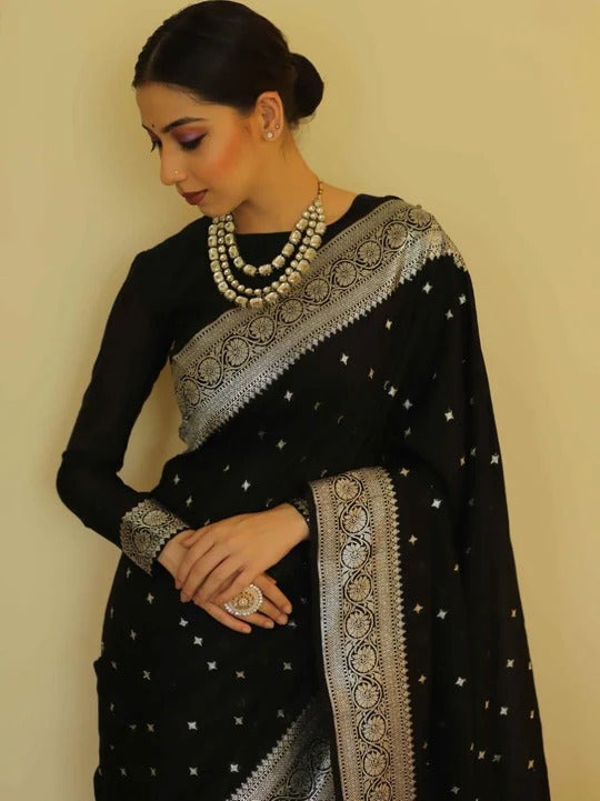 Black Luxurious Banarasi Weaves iconic collections Silk Saree