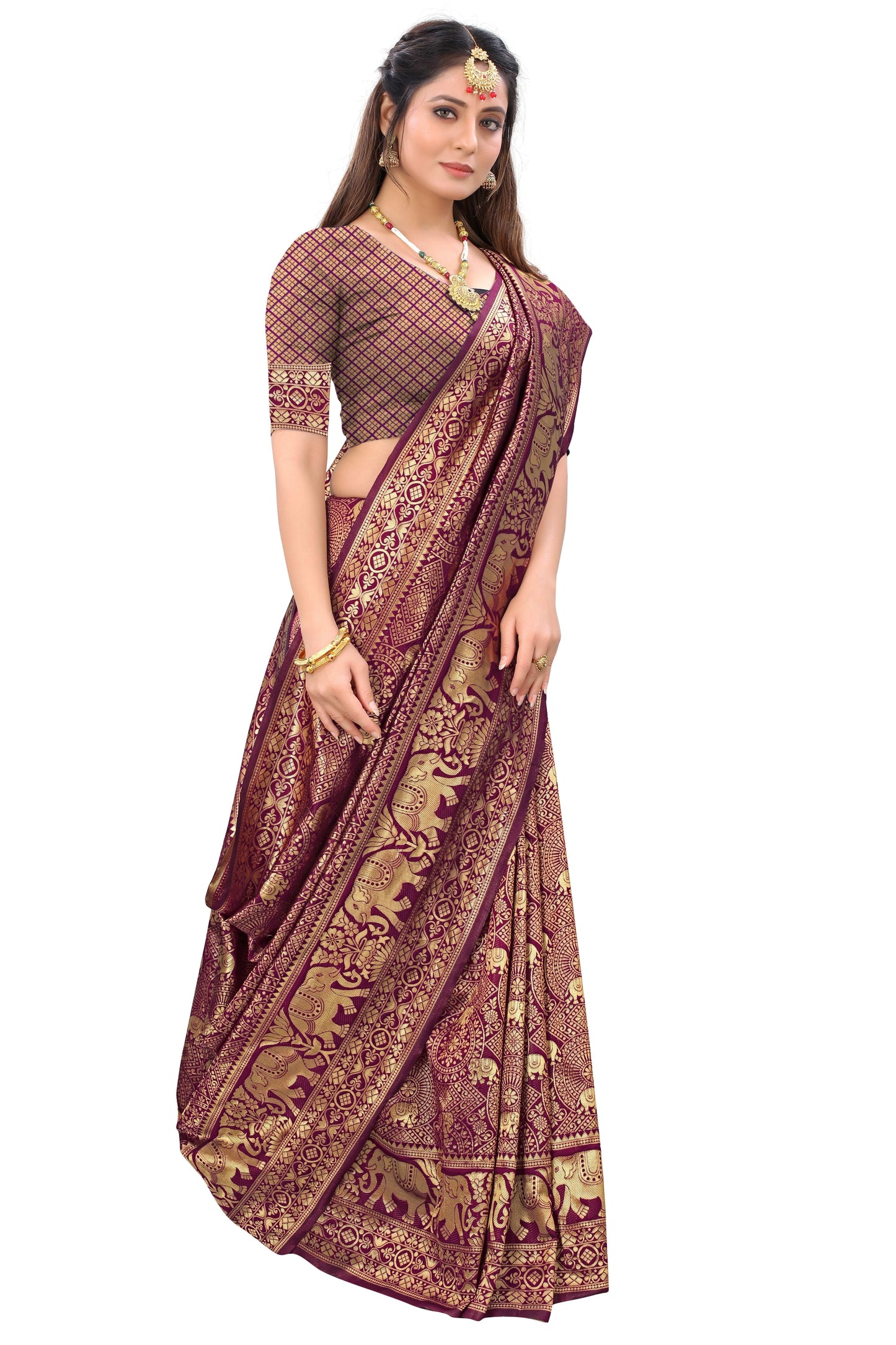 Maroon Gorgeous Banarasi Silk Saree with Demesne Blouse Piece