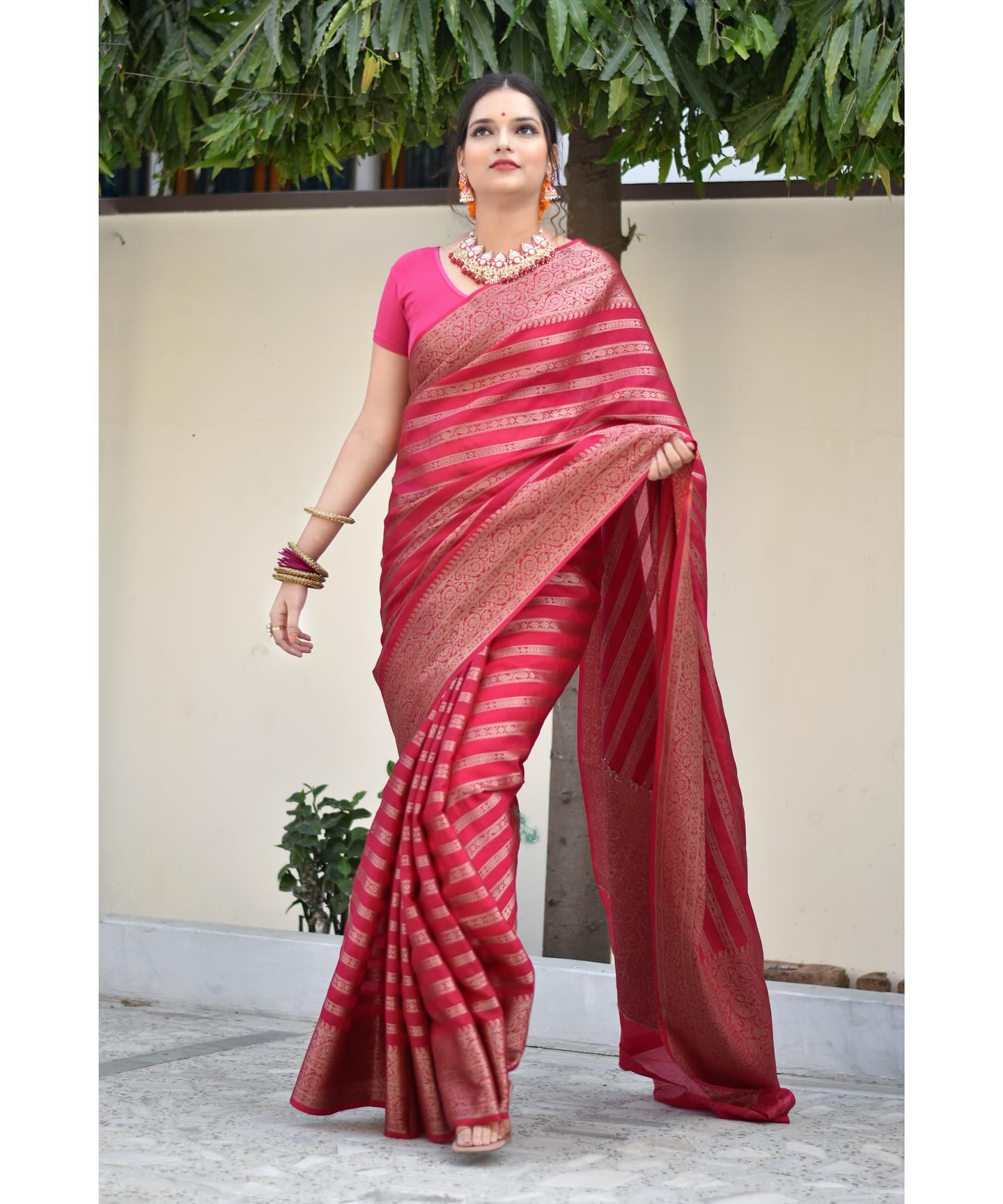 Liklee Pink Luxurious Banarasi Weaves iconic collections Silk Saree