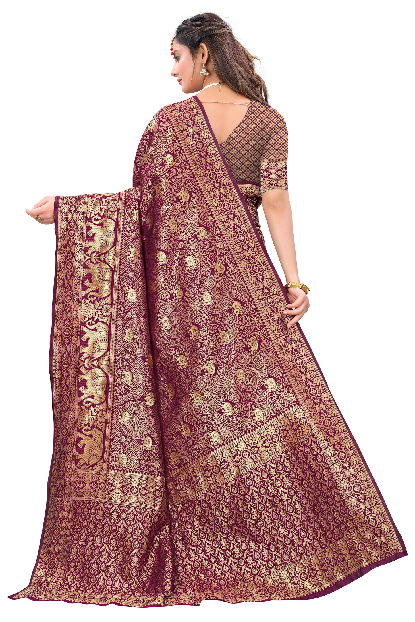 Maroon Gorgeous Banarasi Silk Saree with Demesne Blouse Piece