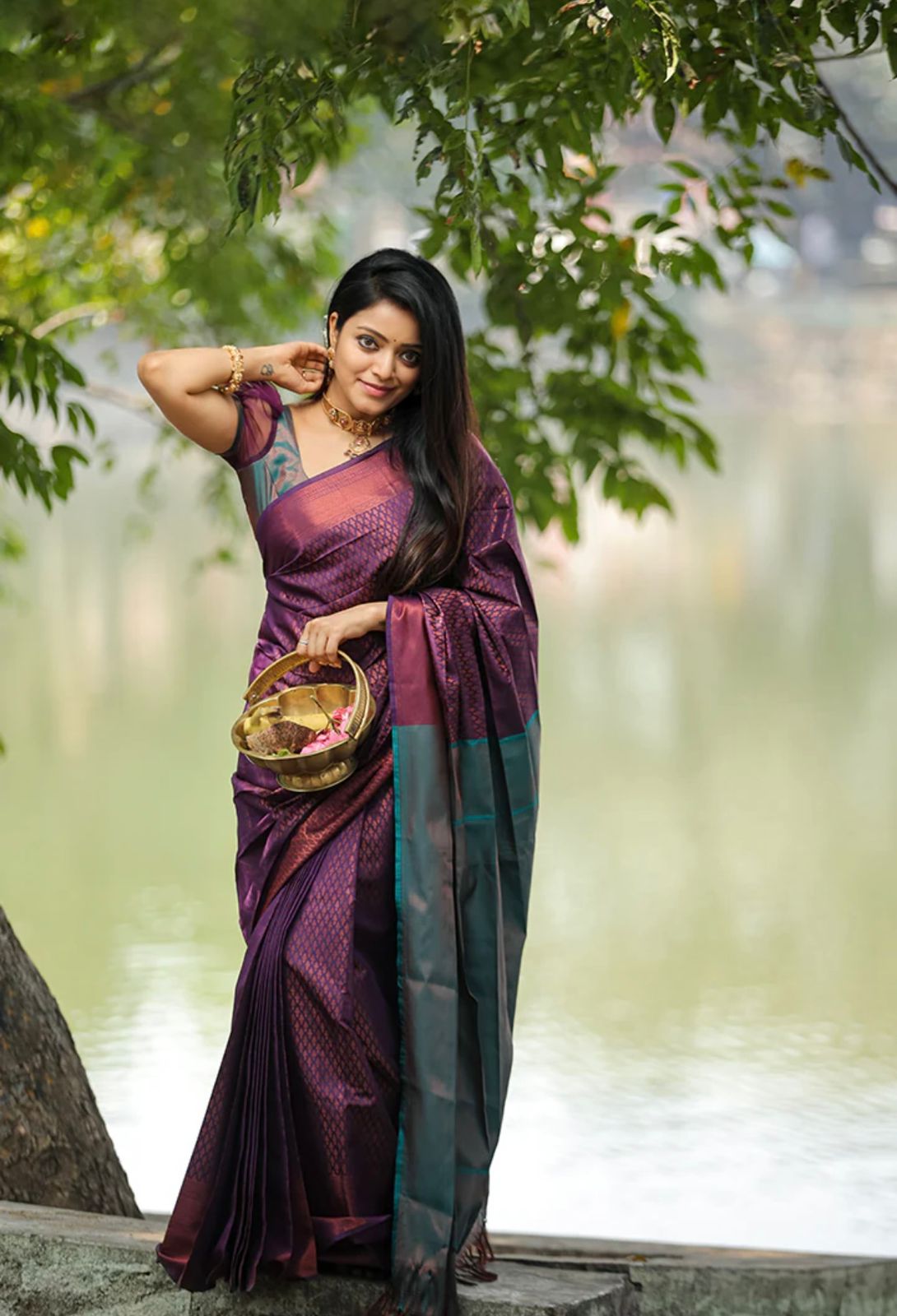 Liklee Purple Soft Silk Saree with Classic Blouse Piece