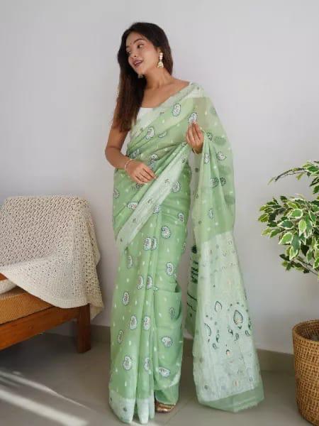 Liklee Wonderful Pista Soft Silk Saree with Evanescent Blouse