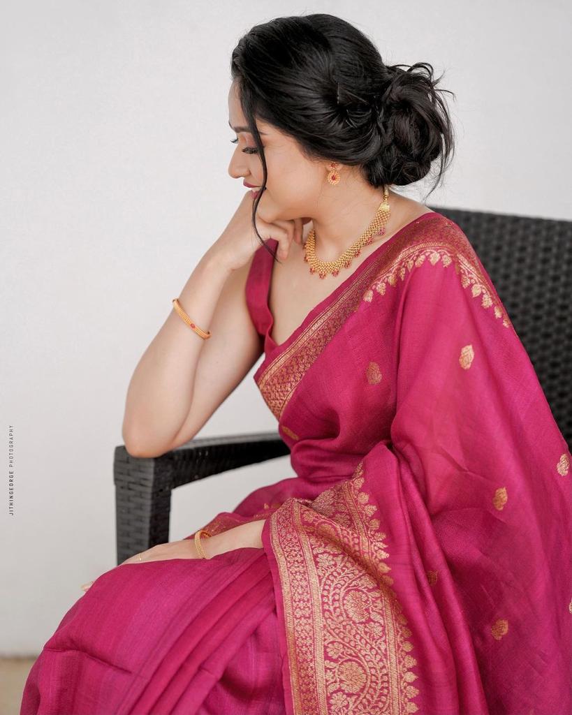 Liklee Amazing Pink Soft Banarasi Silk Saree with Unique Blouse Piece