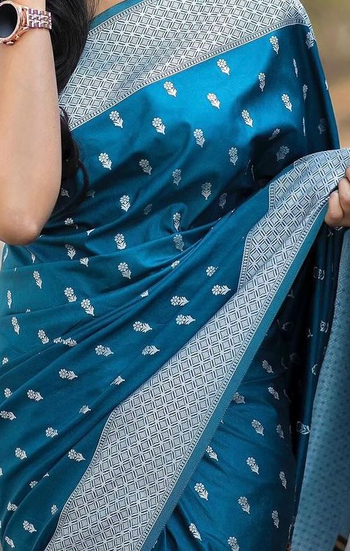 Liklee Amazing Blue Soft Silk Saree with Unique Blouse Piece