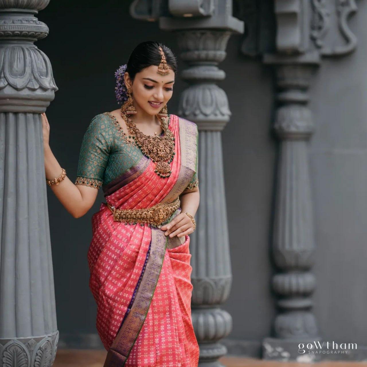 Liklee Inspiring Pink Soft Silk Saree with Fancy Blouse Piece