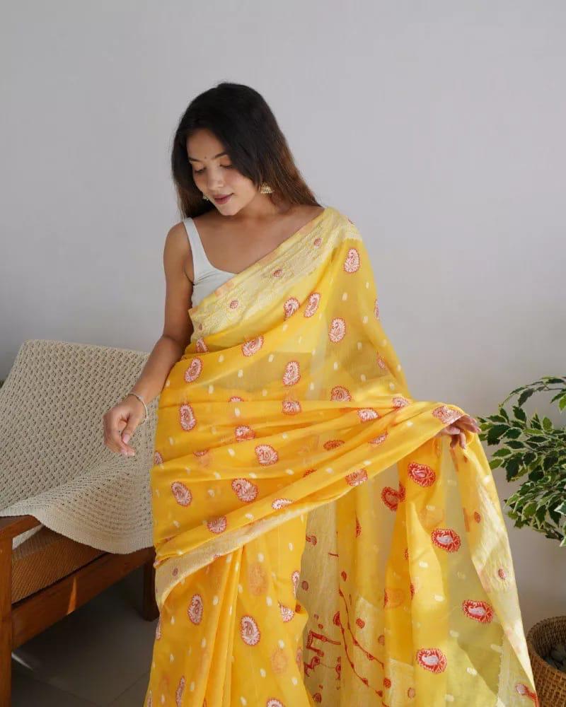 Liklee Wonderful Yellow Soft Silk Saree with Evanescent Blouse