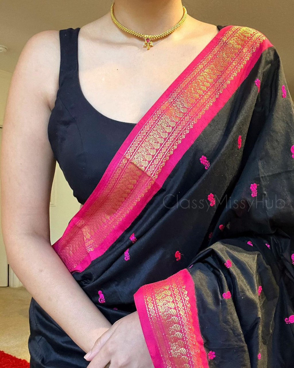 Liklee Black Soft Banarasi Silk Saree With Petrichor Blouse Piece