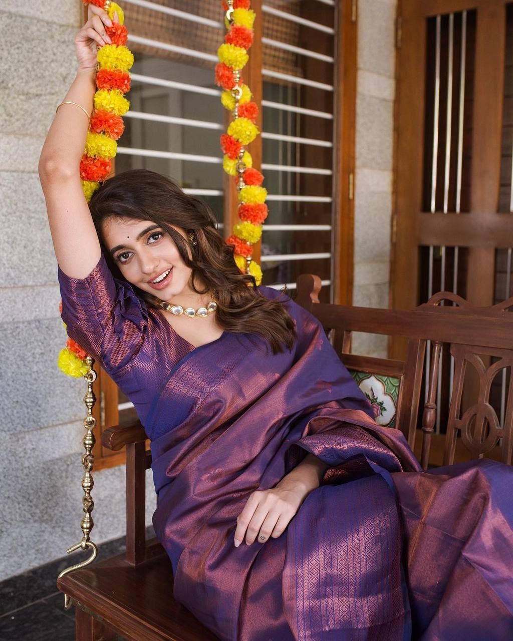 Liklee Purple Handloom Weaving Silk Saree With Mesmeric Blue Blouse