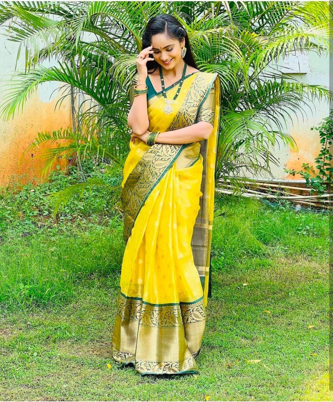 Liklee Yellow Soft Banarasi Silk Saree with Amazing Blouse Piece