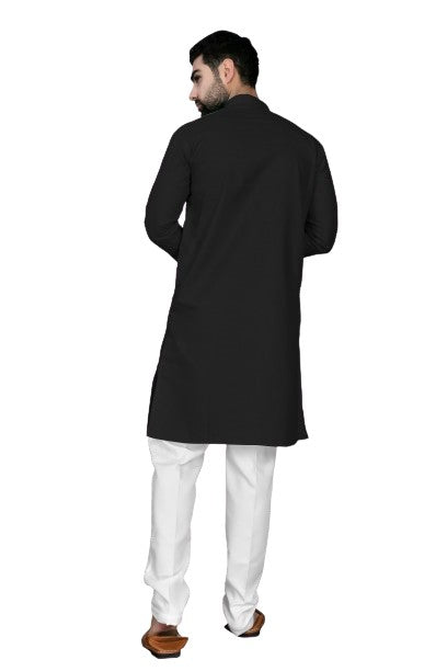 Black Men's Cotton Stylish Kurta with Side Pocket