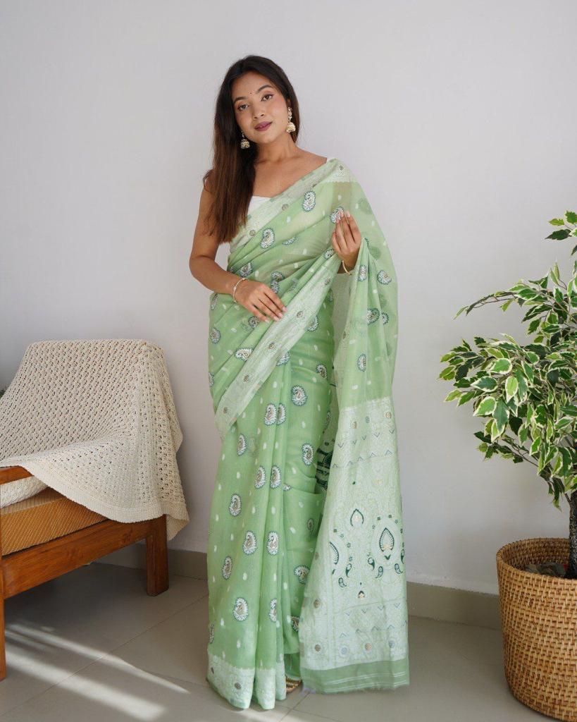 Liklee Wonderful Pista Soft Silk Saree with Evanescent Blouse