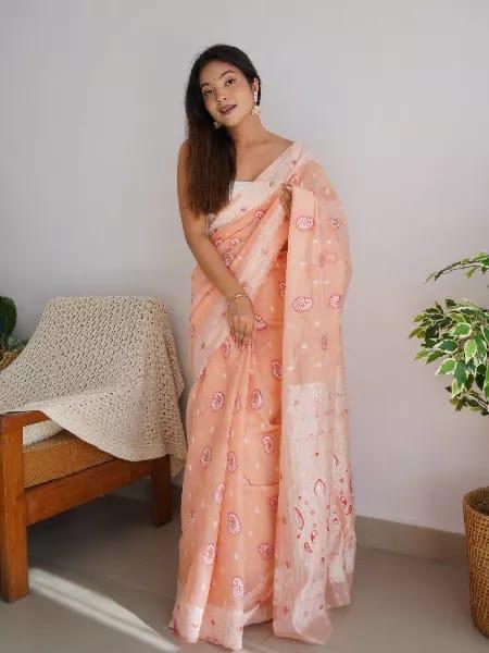 Liklee Wonderful Orange Soft Silk Saree with Evanescent Blouse