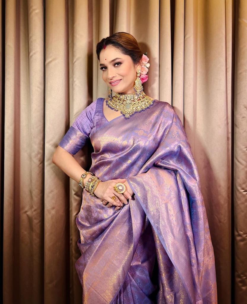 Liklee Purple Stylish Soft Silk Saree with Fancy Blouse Piece