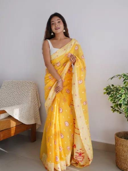 Liklee Wonderful Yellow Soft Silk Saree with Evanescent Blouse