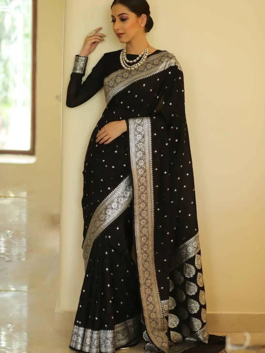 Black Luxurious Banarasi Weaves iconic collections Silk Saree