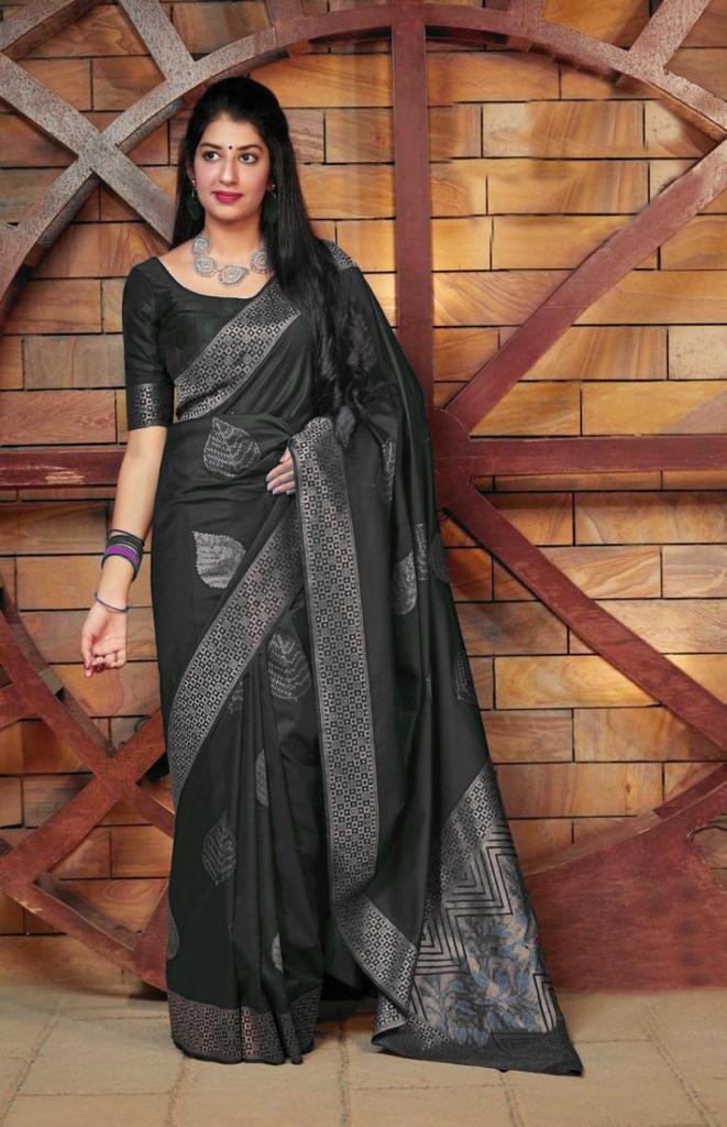 Liklee Black Gorgeous Banarasi Silk Saree with Demesne Blouse Piece