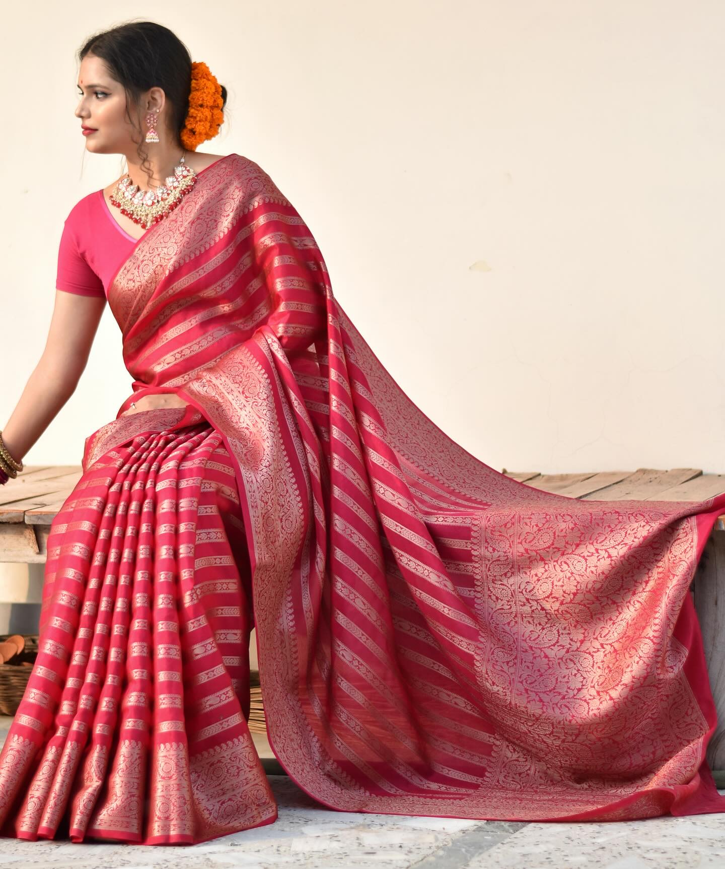 Liklee Pink Luxurious Banarasi Weaves iconic collections Silk Saree