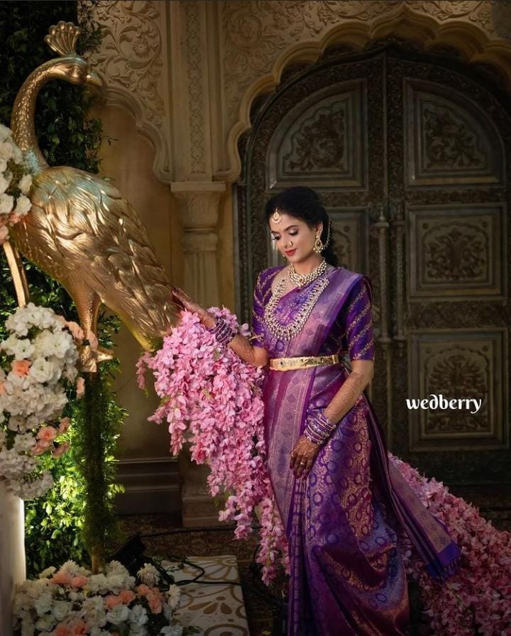 Liklee Purple Lichi Silk Wedding Wear Banarasi Saree With Blouse