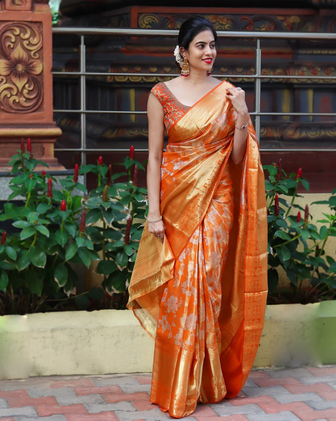 Liklee Orange Soft Silk Saree with Fancy Blouse Piece