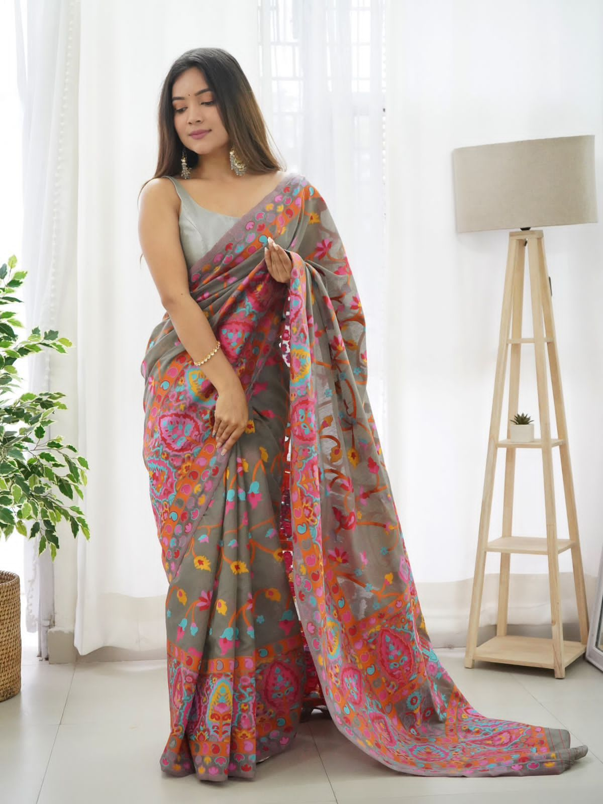 Liklee Gray Traditional Exclusive Soft Lichi Silk Trending Saree