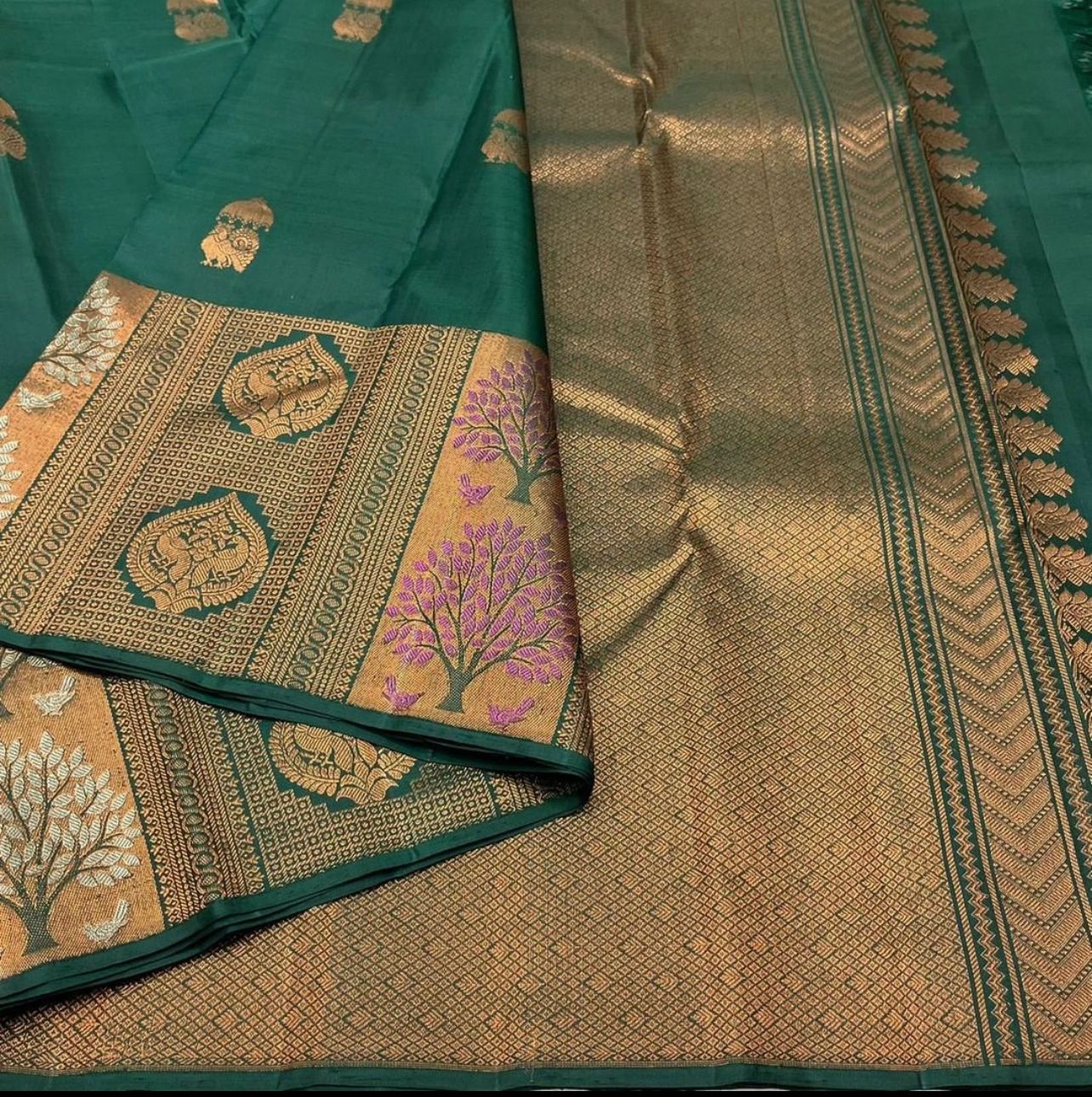 Liklee Green Lichi Silk Wedding Wear Banarasi Saree With Blouse