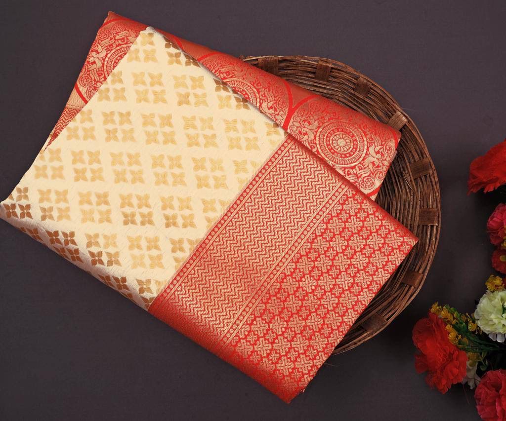 Liklee Carem Lichi Silk Wedding Wear Banarasi Saree With Blouse