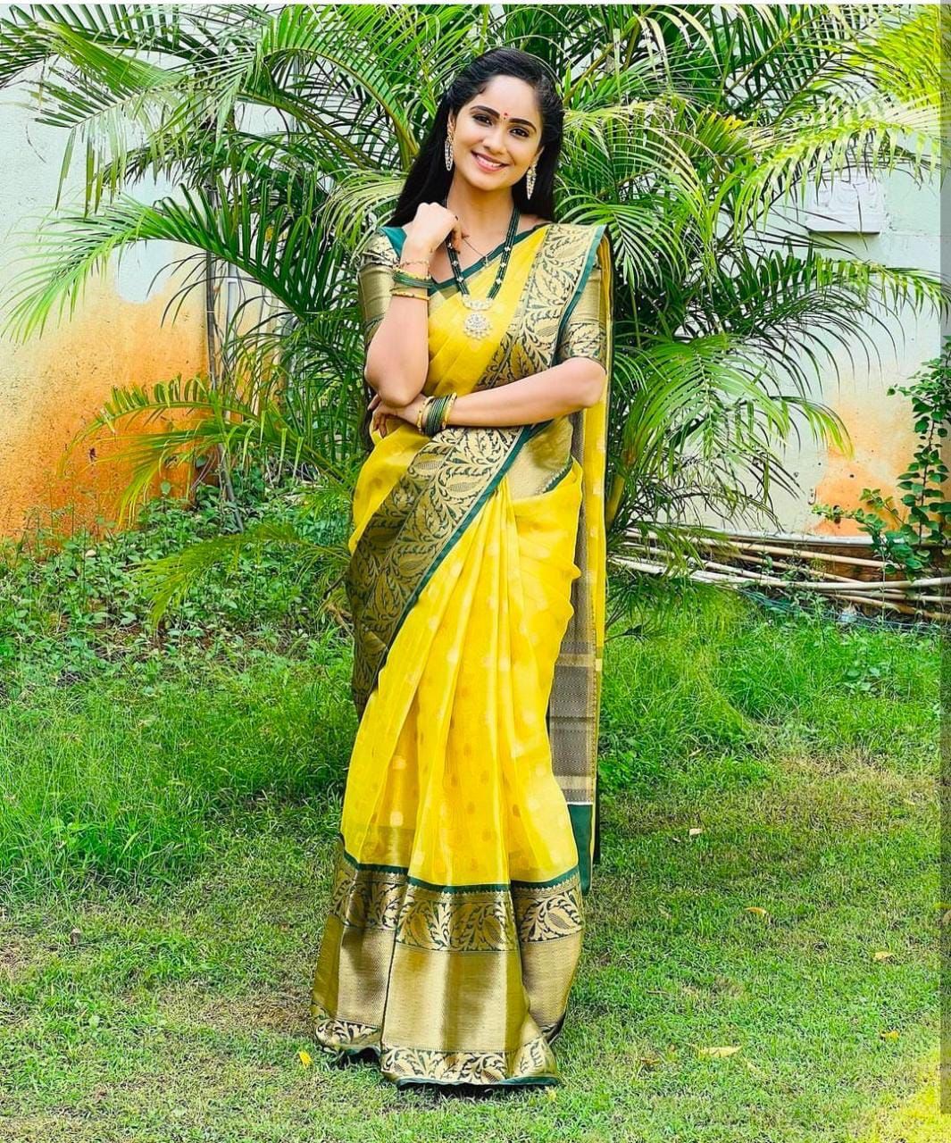 Liklee Yellow Soft Banarasi Silk Saree with Amazing Blouse Piece