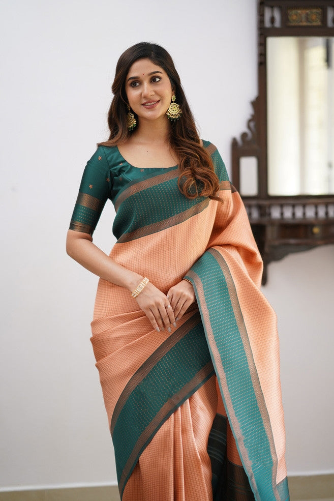 Liklee Orange Soft Banarasi Silk Saree with Unique Blouse Piece