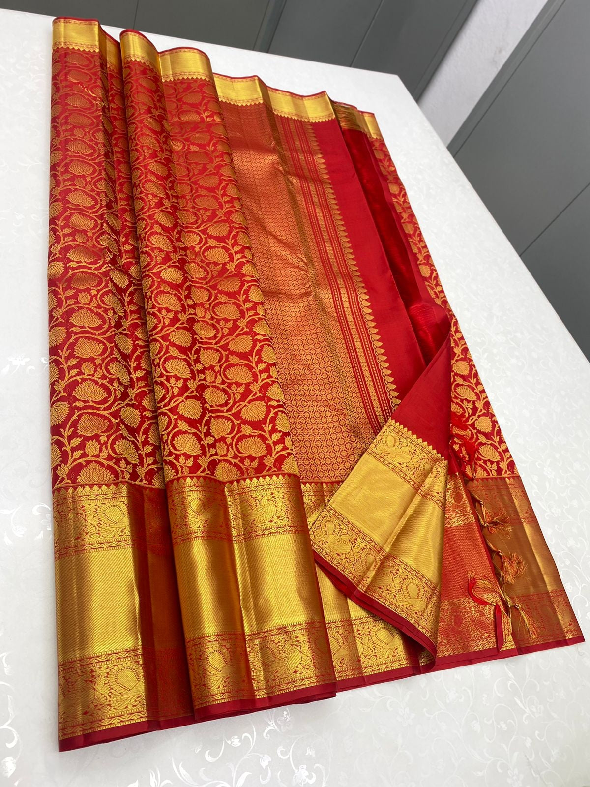 Liklee Stylish Red Soft Banarasi Silk Saree with Unique Blouse Piece