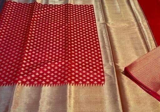 Red Soft Silk Saree With Vestigial Blouse Piece