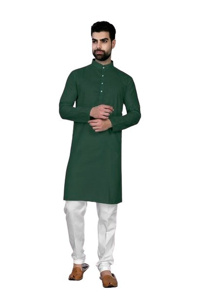 Green Men's Cotton Stylish Kurta with Side Pocket