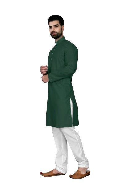 Green Men's Cotton Stylish Kurta with Side Pocket