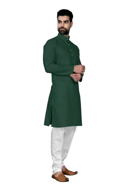 Green Men's Cotton Stylish Kurta with Side Pocket