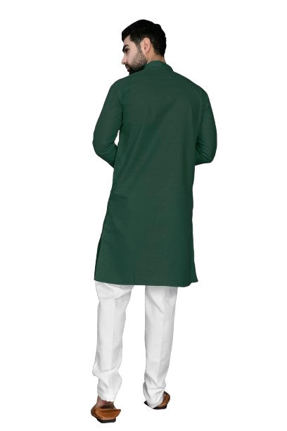 Green Men's Cotton Stylish Kurta with Side Pocket