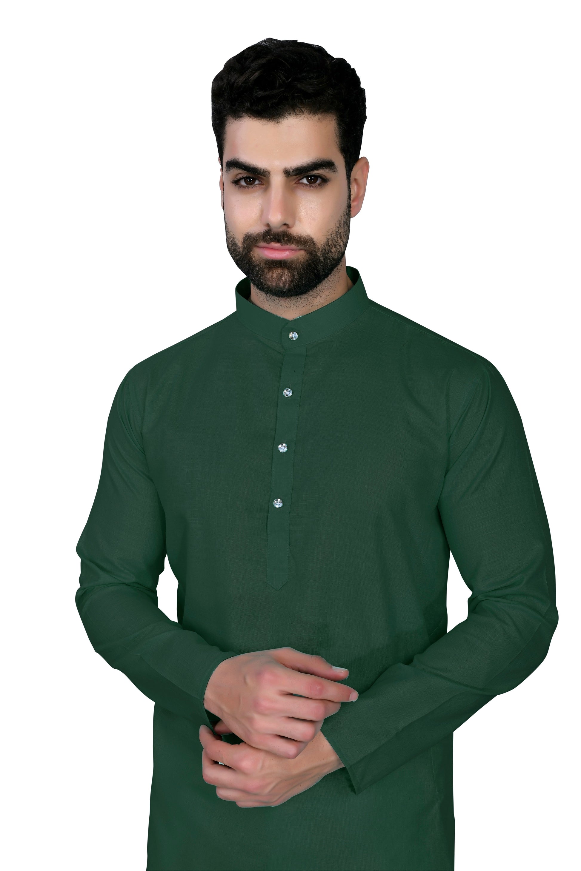 Green Men's Cotton Stylish Kurta with Side Pocket