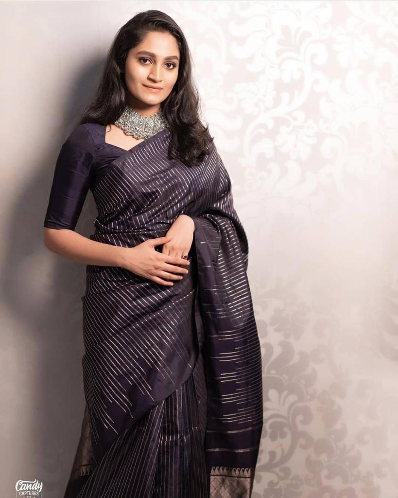 Liklee Black Soft Banarasi Silk Saree with Fancy Blouse Piece