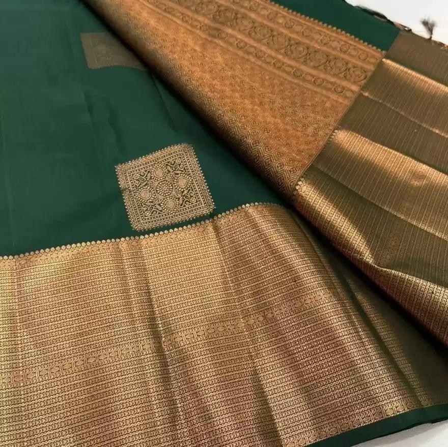 Liklee Green Lichi Silk Wedding Wear Banarasi Saree With Blouse