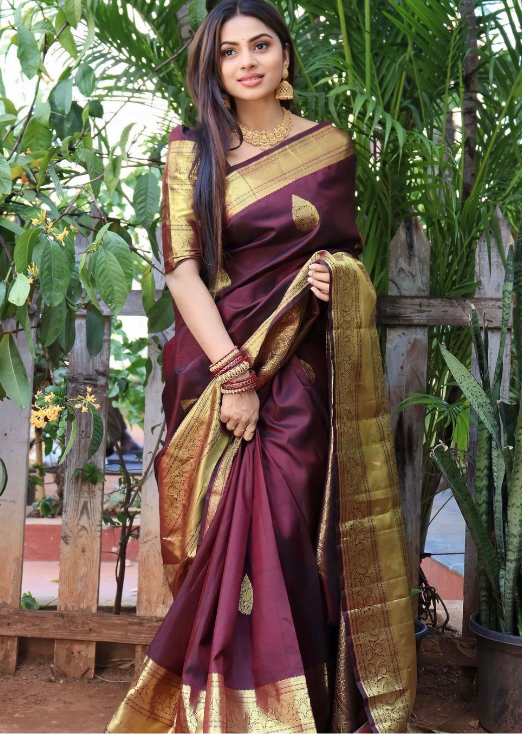 Liklee Wine Bewitching Soft Silk Saree with Classic Blouse Piece