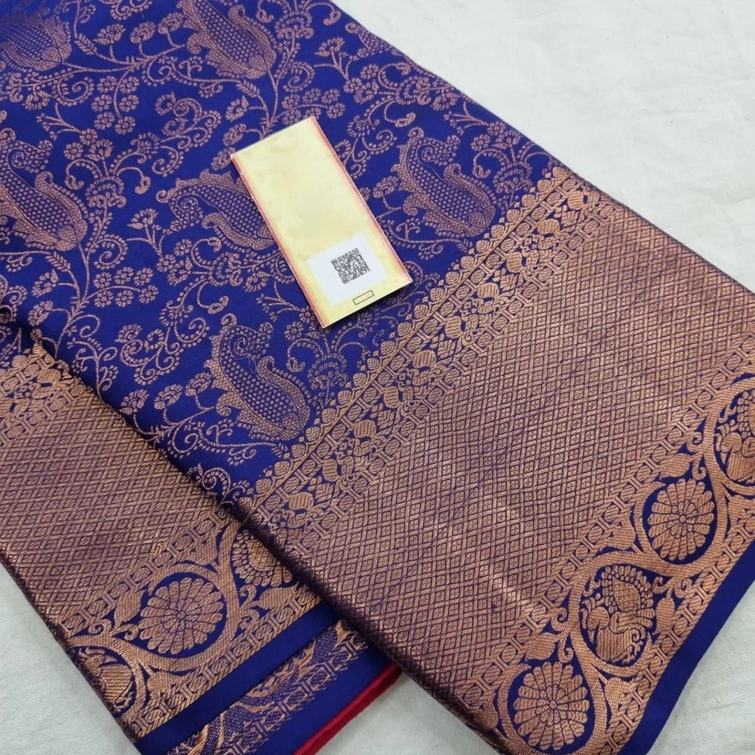 Liklee Blue Women's Woven Lichi Silk Saree With Blouse Piece