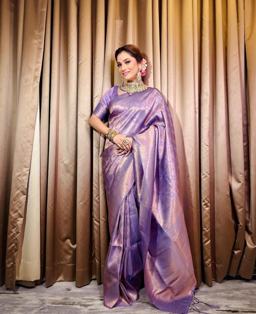 Liklee Purple Stylish Soft Silk Saree with Fancy Blouse Piece