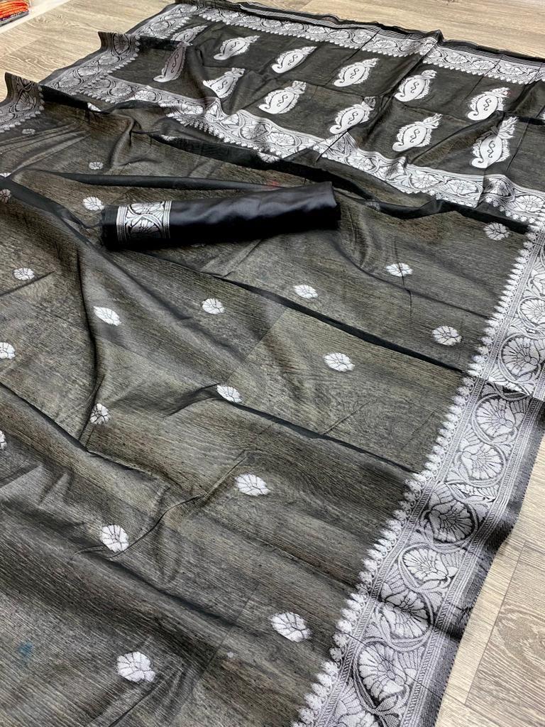 Liklee Lagniappe Black Soft Silk Saree With Devastating Blouse Piece