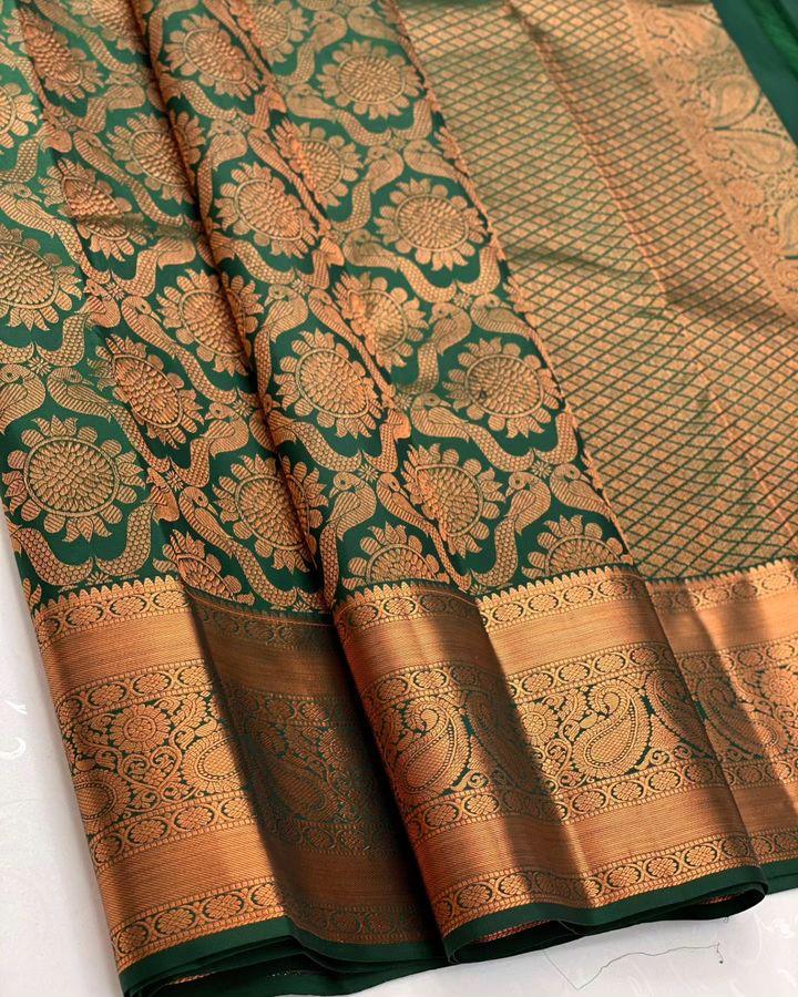 Liklee Magnetic Green Soft Silk Saree With Seraglio Blouse Piece