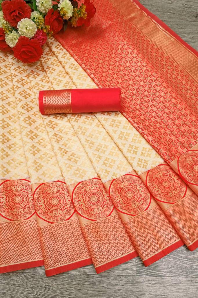 Liklee Carem Lichi Silk Wedding Wear Banarasi Saree With Blouse