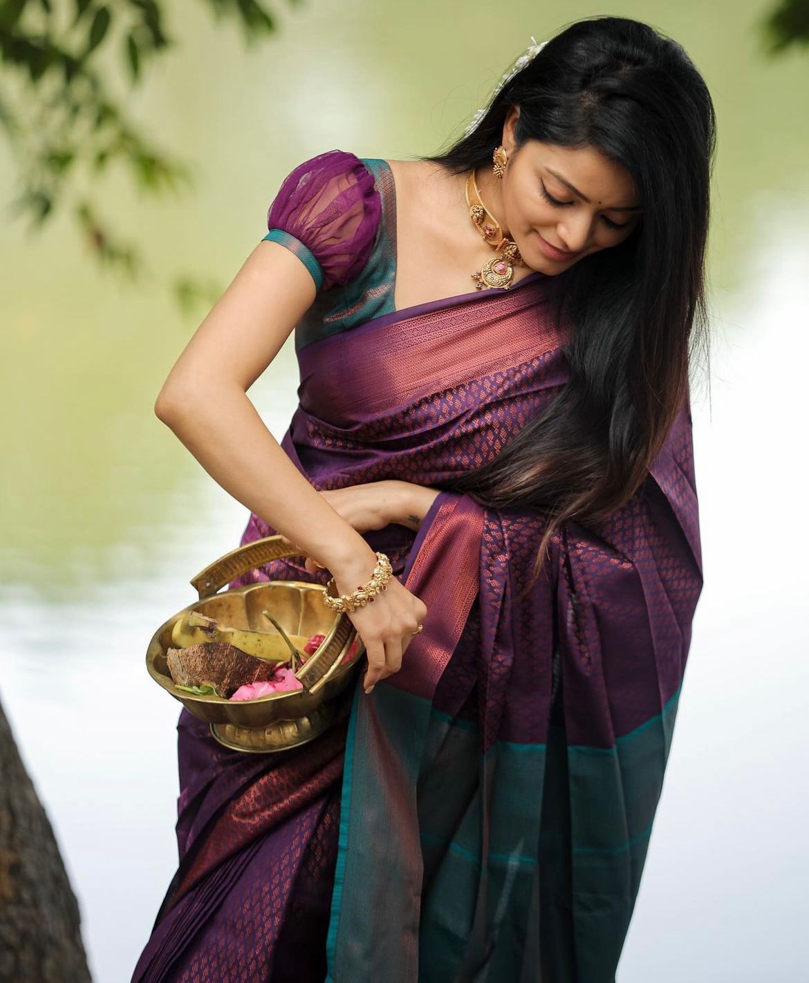 Liklee Purple Soft Silk Saree with Classic Blouse Piece