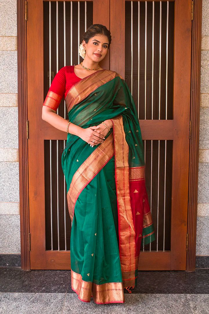 Liklee Green Women's Pure Katan Silk Banarasi Kadiyal Handloom Saree