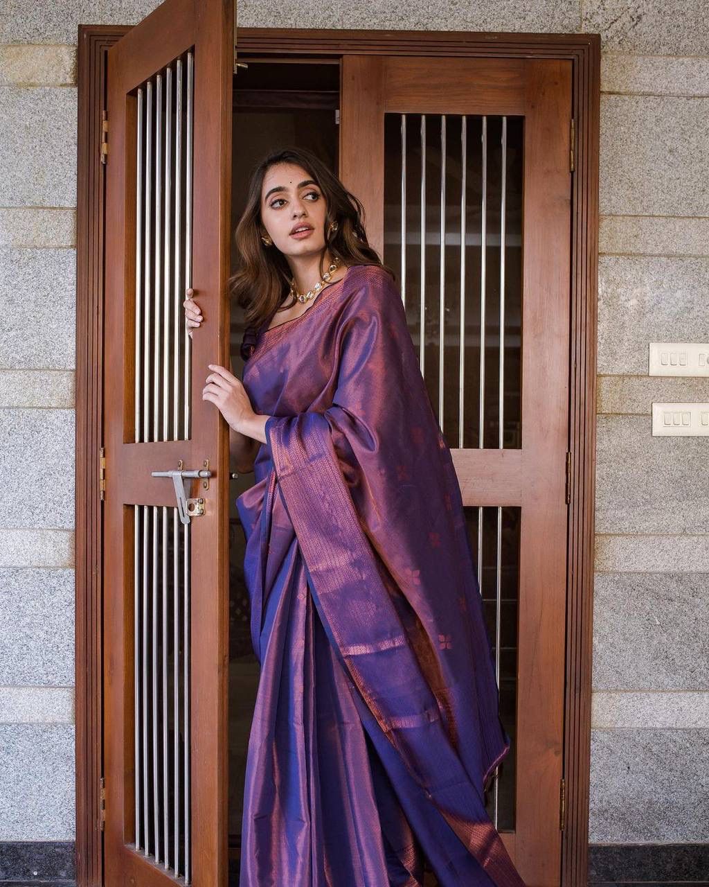 Liklee Purple Handloom Weaving Silk Saree With Mesmeric Blue Blouse